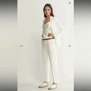 FALCONERI Linen blend white front pleat straight leg pants trousers size M